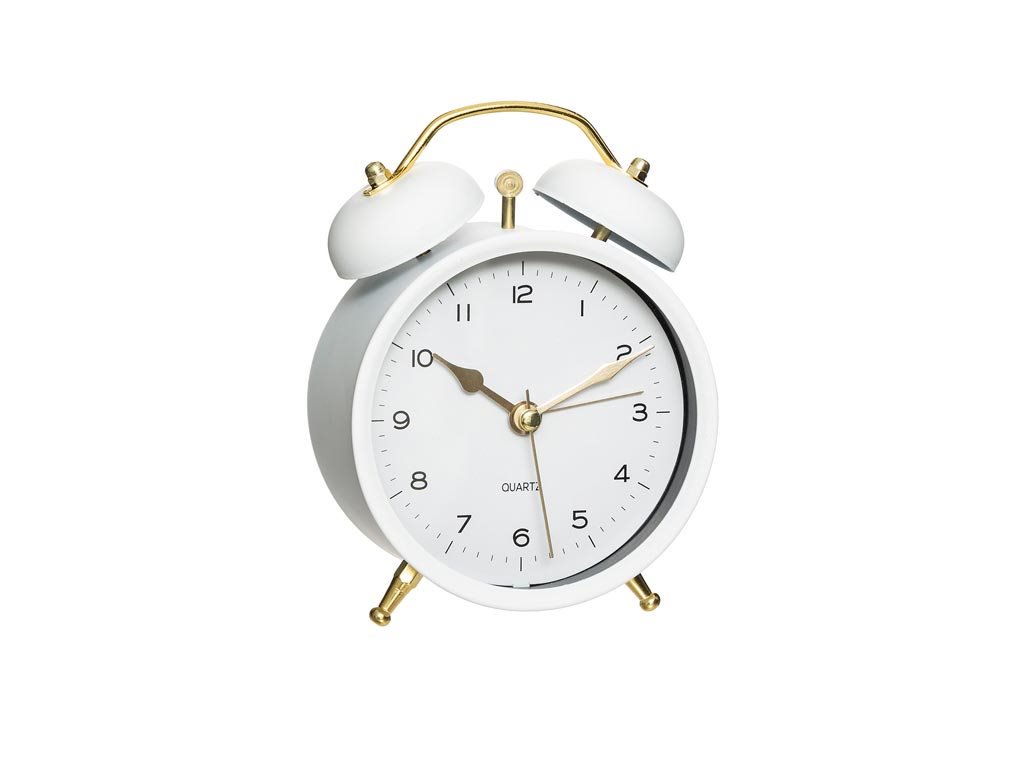 Μεταλλικό Vintage Ρολόι Ξυπνητήρι Με Διπλό Καμπανάκι 9.7x5.5x13.5 cm Λευκό