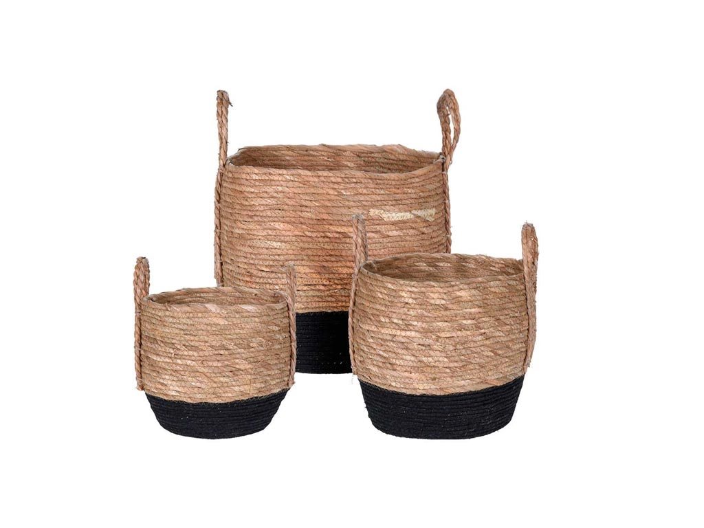 Σετ Πλεκτά Καλάθια 3 τεμαχίων σε Μπεζ και Μαύρο Λευκό χρώμα σε 3 μεγέθη, Decorative Baskets