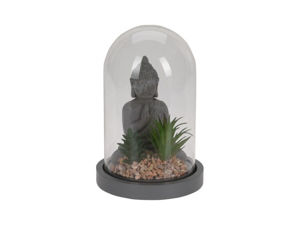 Διακοσμητική Φιγούρα του Βούδα με Τεχνητά Φυτά σε Γυάλα, 14x14x24 cm Σχέδιο 1