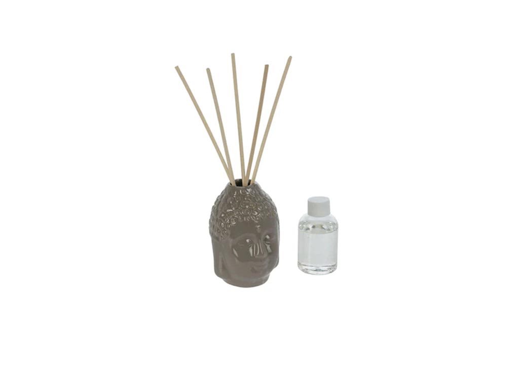 Αρωματικό Χώρου Κεραμικό Δοχείο Βούδας Χωρητικότητας 100 ml με Sticks, 10x9.6x33.3 cm Σκούρο Γκρι