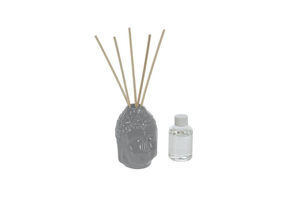 Αρωματικό Χώρου Κεραμικό Δοχείο Βούδας Χωρητικότητας 100 ml με Sticks, 10x9.6x33.3 cm Ανοιχτό Γκρι