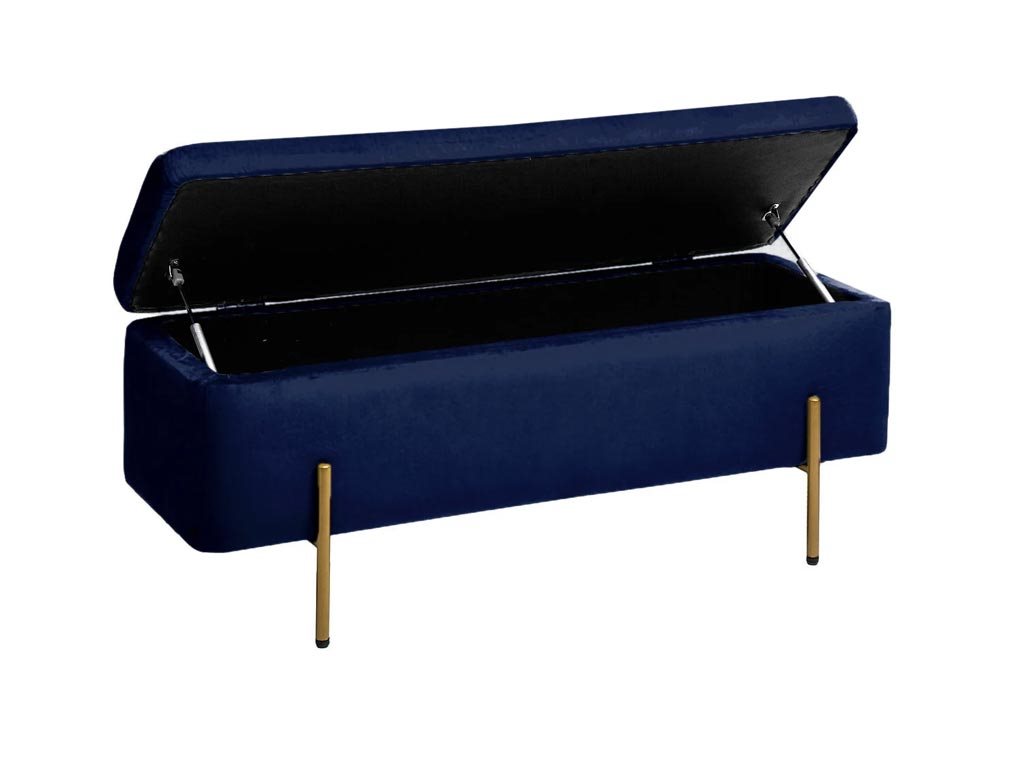 Βελούδινο Σκαμπό 3 θέσεων με αποθηκευτικό χώρο σε μπλε σκούρο χρώμα, τύπου ταμπουρέ, 115x43x46 cm