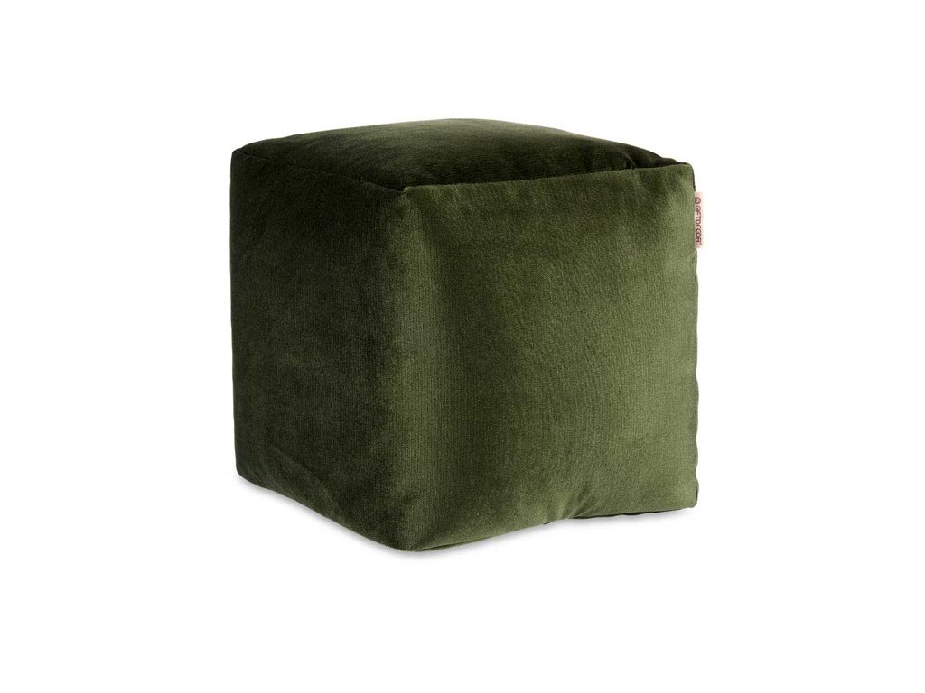 Πουφ Κάθισμα σκαμπό σε σχήμα κύβου, βελούδινο, σε χρώμα Λαδί, 30x30x30 cm