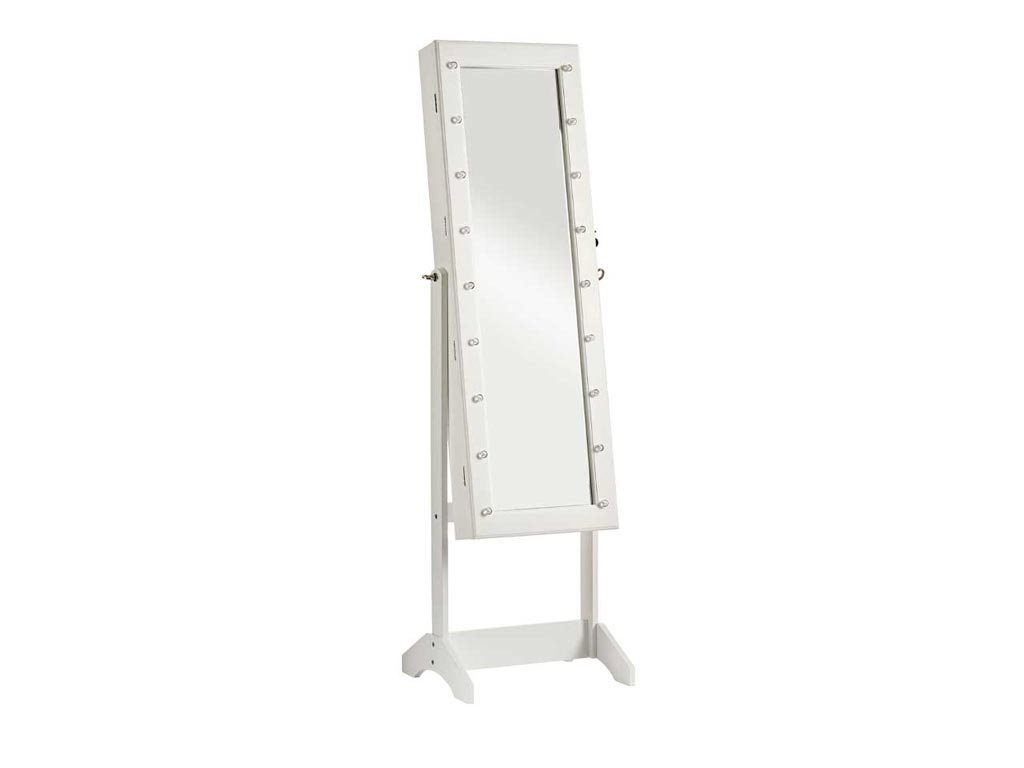 Ολόσωμος καθρέφτης Κοσμηματοθήκη με αποθηκευτικό χώρο και φωτισμό σε λευκό χρώμα, 41x36x147 cm