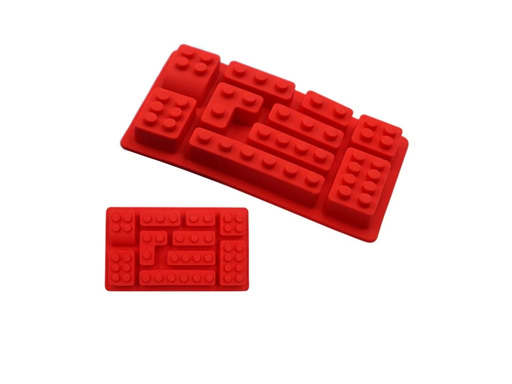 Αντικολλητική Φόρμα Σιλικόνης 10 Θέσεων σε σχήμα τουβλάκια Lego σε Κόκκινο χρώμα, 14.5x8x1.5 cm
