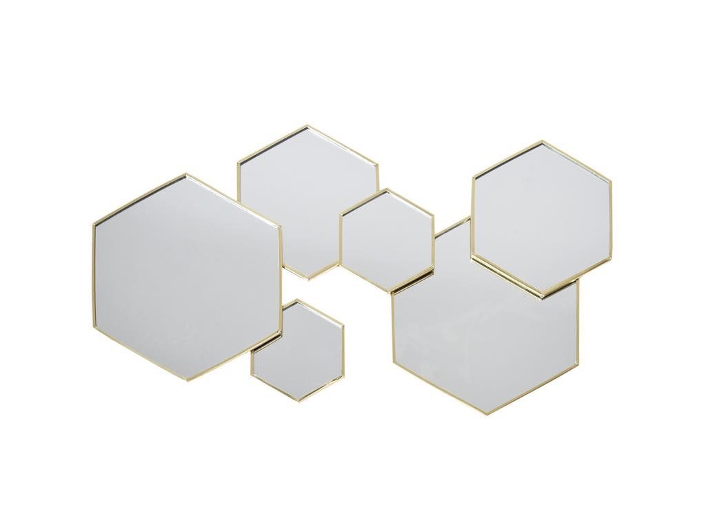 Μεταλλικό διακοσμητικό σετ καθρέφτες 6 τεμάχια σε πολύγωνο σχήμα σε Χρυσό χρώμα, 57x1x35 cm