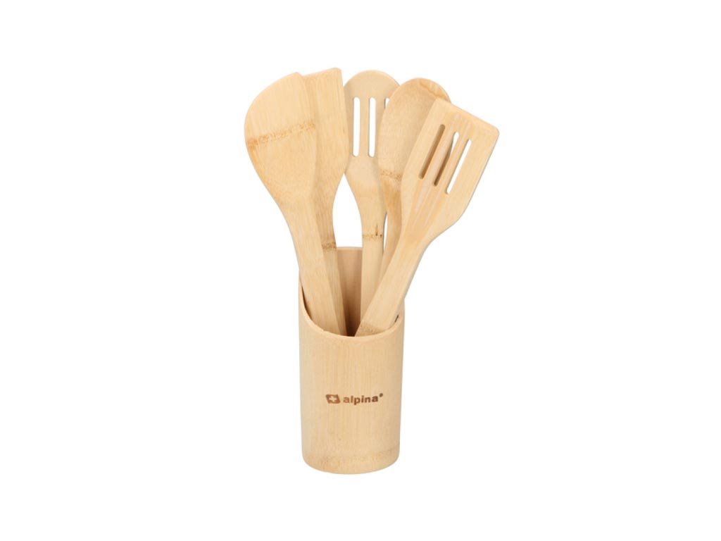 Alpina Σετ Εργαλεία Μαγειρικής 5 τεμαχίων από Bamboo, 30x7x7 cm Φυσικό Ξύλο