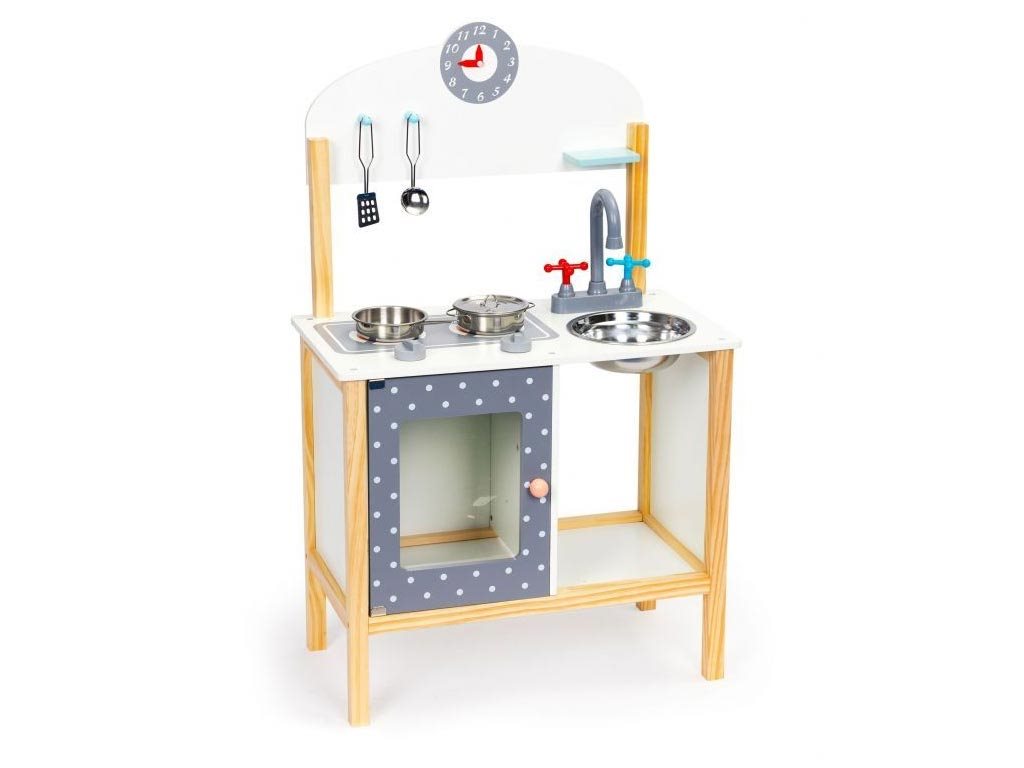 Ecotoys Ξύλινη Παιδική Κουζίνα Με 5 Μεταλλικά Αξεσουάρ 53.5x29.5x86 cm, PH02C005