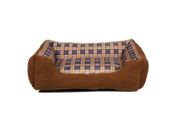 Pet Comfort Μαλακό Κρεβάτι με Καρό σχέδιο για Σκύλους και Γάτεςα 60x48x18cm, 18008 Καφέ