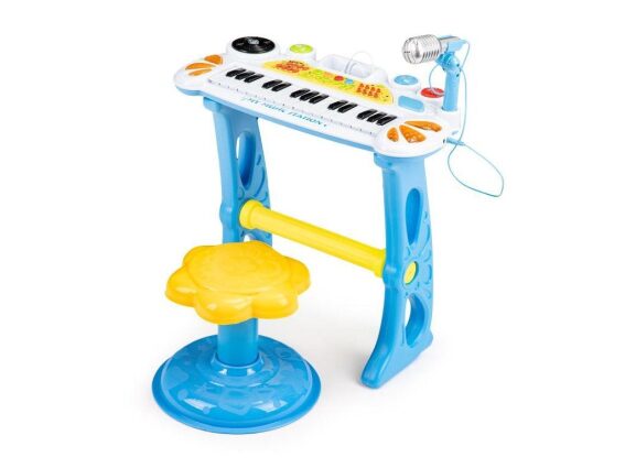 Ecotoys Παιδικό Πιάνο με σκαμπό και μικρόφωνο mp3, σε μπλε χρώμα 45x21x60 cm, Children's piano