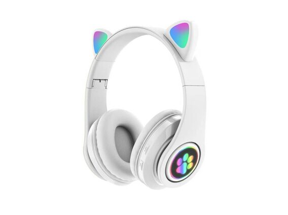 Ασύρματα Ακουστικά Κεφαλής Τύπου αυτιά γάτας  Bluetooth v.5.0 με μικρόφωνο, σε λευκό χρώμα