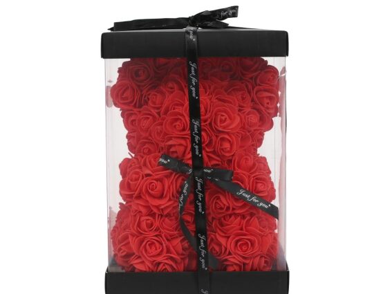 Αρκουδάκι Rose Bear από Κόκκινα Τριαντάφυλλα σε συσκευασία Δώρου, 17x26 cm