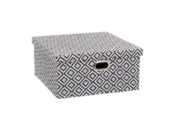 Πλαστικό Κουτί Αποθήκευσης με Καπάκι και Πλέξη Ρατάν σε Ασπρόμαυρο Χρώμα, 31x31x15 cm