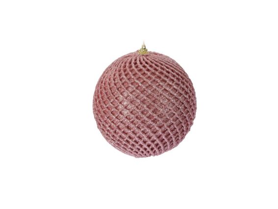 Χριστουγεννιάτικη Μπάλα με σχέδιο πλέγμα, μεμονωμένη με Glitter, 120mm Ροζ Χρυσό Ανοιχτό