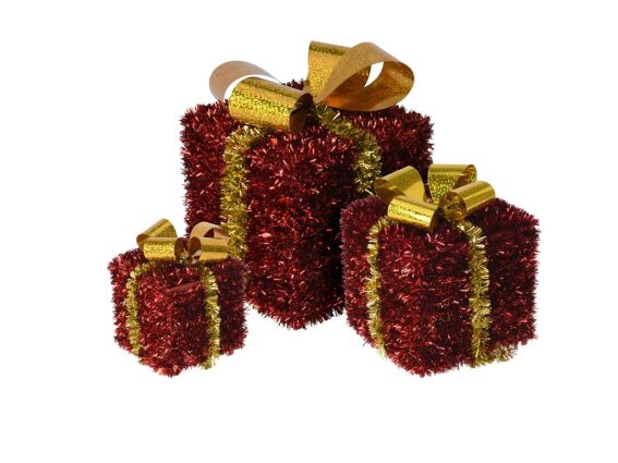 Σετ Χριστουγεννιάτικα Διακοσμητικά Κουτιά Δώρα 3 Τεμαχίων σε κόκκινο χρυσό χρώμα, Xmas Gift Set