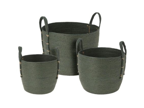 Σετ Ψάθινα Καλάθια 3 τεμαχίων σε Σκούρο Πράσινο Χρώμα σε 3 μεγέθη, Decorative Baskets