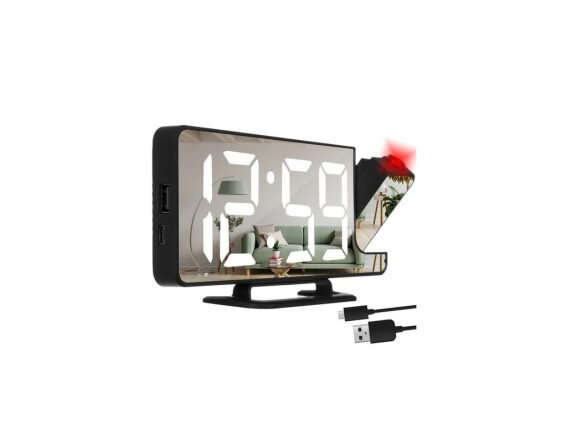 Ψηφιακό Επιτραπέζιο Ρολόι Ξυπνητήρι LED με Καθρέφτη και Προβολέα, 18.5x7.5x4 cm