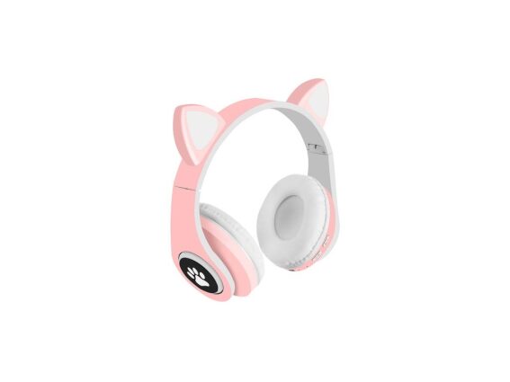 Παιδικά ασύρματα αναδιπλούμενα ακουστικά γάτας σε ροζ χρώμα, 8x19.5x18 cm