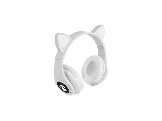 Παιδικά ασύρματα αναδιπλούμενα ακουστικά γάτας σε λευκό χρώμα, 8x19.5x18 cm