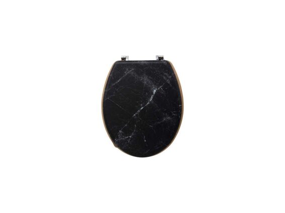 Ξύλινο καπάκι λεκάνης μπάνιου με σχέδιο μάρμαρο σε μαύρο χρώμα, 36x42.5x5.3 cm