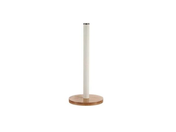 Μεταλλικός Ρολοστάτης για Χαρτί Κουζίνας με Bamboo Ξύλινη Βάση σε Λευκό χρώμα, 15x15x33.5 cm