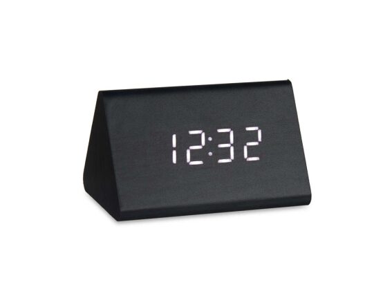 Ξύλινο ψηφιακό ρολόι επιτραπέζιο με ξυπνητήρι σε μαύρο χρώμα, 8x11.7x7.5 cm