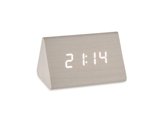 Ξύλινο ψηφιακό ρολόι επιτραπέζιο με ξυπνητήρι σε λευκό χρώμα, 8x11.7x7.5 cm