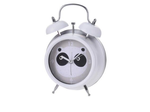 Παιδικό Επιτραπέζιο Μεταλλικό Ρολόι Ξυπνητήρι με Διπλό Καμπανάκι και σχέδιο Ζώου, 12x6.5x17cm Λευκό