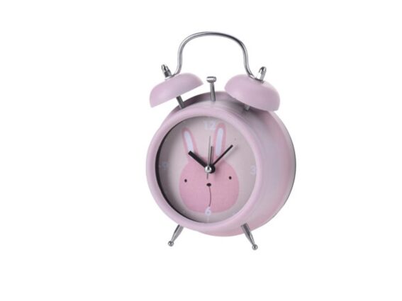 Παιδικό Επιτραπέζιο Μεταλλικό Ρολόι Ξυπνητήρι με Διπλό Καμπανάκι και σχέδιο Ζώου, 12x6.5x17cm Ροζ
