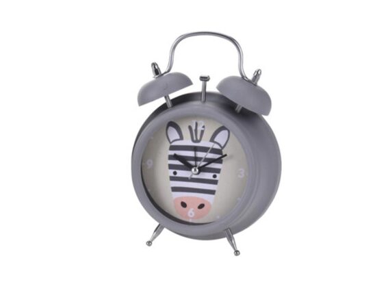 Παιδικό Επιτραπέζιο Μεταλλικό Ρολόι Ξυπνητήρι με Διπλό Καμπανάκι και σχέδιο Ζώου, 12x6.5x17cm Γκρι
