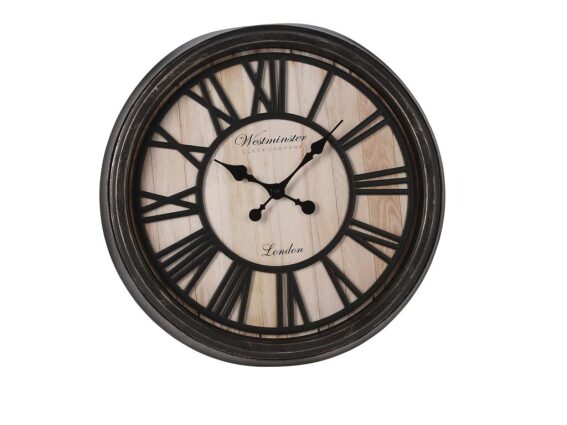 Διακοσμητικό Vintage Αναλογικό Ρολόι Τοίχου σε Μαύρο χρώμα, Διαμέτρου 50 cm
