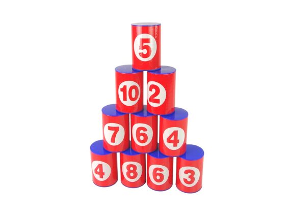 Παιχνίδι ρίψης στόχου με 10 τενεκεδάκια σε κόκκινο χρώμα, 43x8.5x23.5 cm