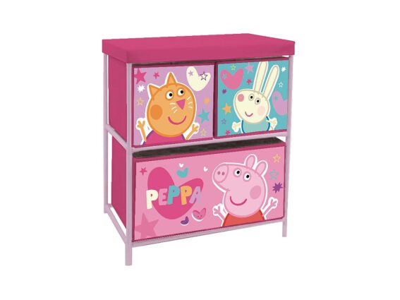 Πλαστική παιδική ραφιέρα αποθήκευσης Peppa pig με 3 συρτάρια, σε ροζ χρώμα, 53x30x60 cm