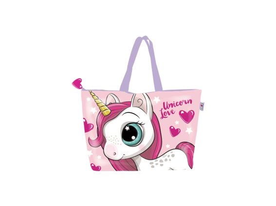 Παιδική τσάντα θαλάσσης Unicorn, σε ροζ χρώμα, 48x32x10 cm