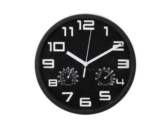 Ρολόι Τοίχου, από αλουμίνιο με ενδείξεις θερμοκρασίας και ποσοστού υγρασίας, 25x25x4 cm Μαύρο