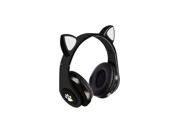 Παιδικά ασύρματα αναδιπλούμενα ακουστικά γάτας σε μαύρο χρώμα, 8x19.5x18 cm