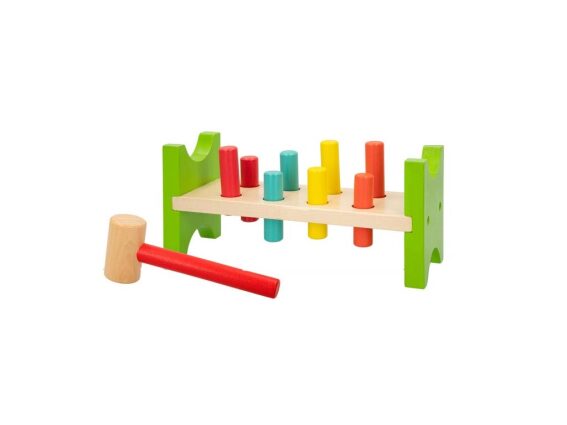 Βρεφικό παιχνίδι ξύλινος πάγκος με καρφώματα και σφυράκι, πολύχρωμο, 27x10x13 cm