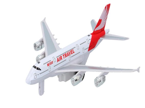 Μεταλλικό Αεροπλάνο με ήχους, φώτα και σύστημα έλξης, σε λευκό χρώμα, 18x7x20 cm