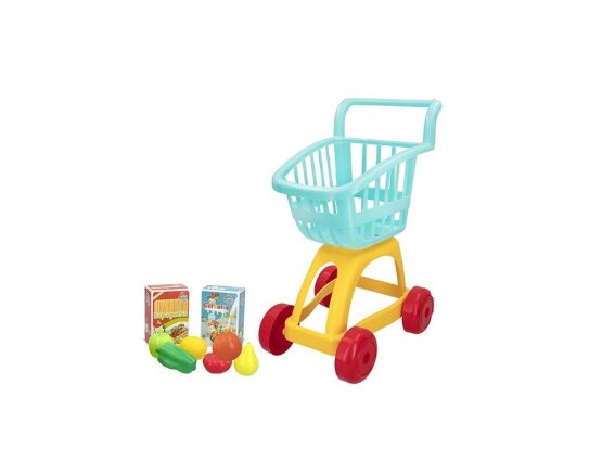 Σετ Παιδικό πλαστικό καρότσι Supermarket 9 τεμ.,τρόλεϊ, για παιδιά από 24 μηνών,29.5x29x39.5 cm
