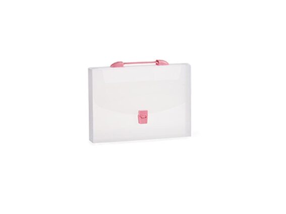 Pincello Διάφανος φάκελος εγγράφων με κούμπωμα και χειρολαβή, πλαστικός, 32.5x4x25 cm Ροζ