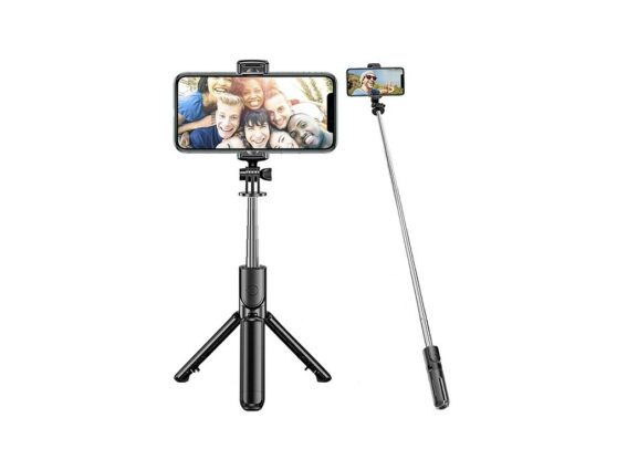 Selfie stick κινητού τρίποδο με τηλεχειριστήριο και bluetooth, σε μαύρο χρώμα, 3x2x19 cm