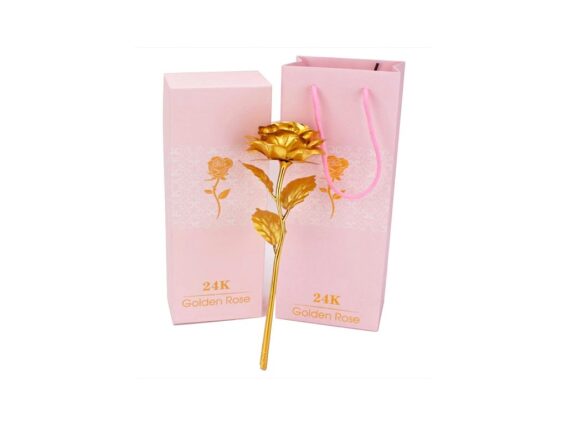 Παντοτινό τριαντάφυλλο μεταλλικό χρυσό, με θήκη και τσάντα δώρου, 20.5x11x11 cm, Forever Rose