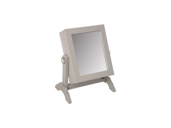 Επιτραπέζια μπιζουτιέρα κοσμηματοθήκη με καθρέφτη, ξύλινη, 22.5x15x28 cm Γκρι