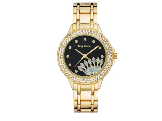 Juicy Couture Γυναικείο Ρολόι με Διακοσμημένο Μαύρο Καντράν και Μεταλλικό Χρυσό Μπρασελέ, JC1282BKGB