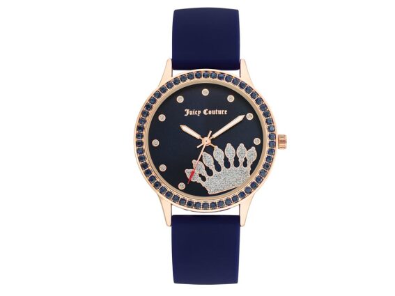 Juicy Couture Γυναικείο Ρολόι με Διακοσμημένο Μαύρο Καντράν και Μπλε Λουράκι, JC1342RGNV