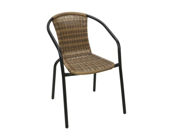 Καρέκλα εξωτερικού χώρου με Μεταλλικό σκελετό και Κάθισμα Ραττάν σε Καφέ χρώμα, 52x58x77 cm