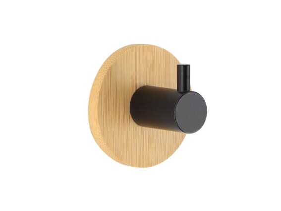 Γάντζος μπάνιου, ξύλινη βάση με μαύρο μεταλλικό άγκιστρο 3Μ, 4.3x3.5x4.3 cm