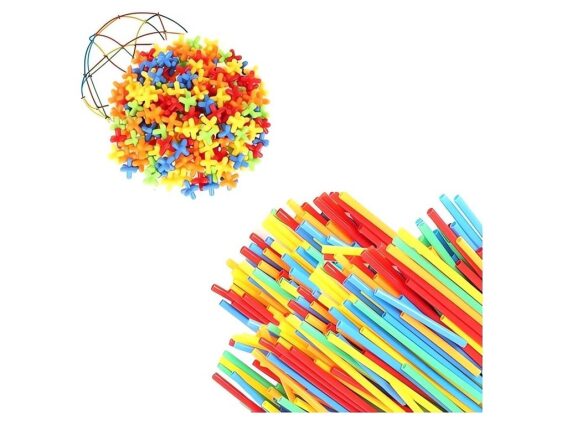 Kruzzel Σετ εκπαιδευτικά καλαμάκια με συνδέσμους 408 τεμαχίων σε διάφορα χρώματα, 16x38x18.3 cm