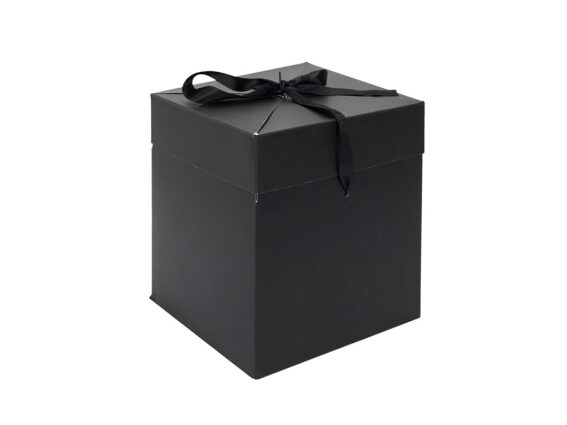 Κουτί δώρου πτυσσόμενο μαύρο, με σατέν κορδέλα, 20x20x20 cm