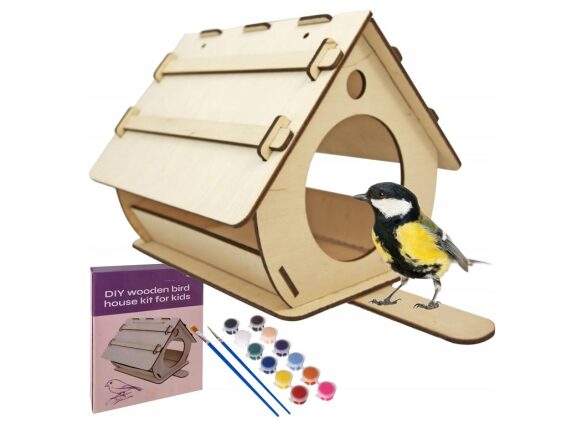 Εκπαιδευτικό Παιχνίδι DIY Ξύλινη Ταΐστρα Πουλιών με Χρώματα, 32.5x21x19 cm